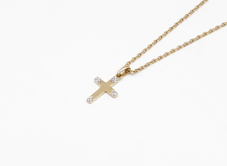 Arany bicolor vesett kereszt medal 14k a175 – használt arany ékszer a hasznaltarany.hu piacterén